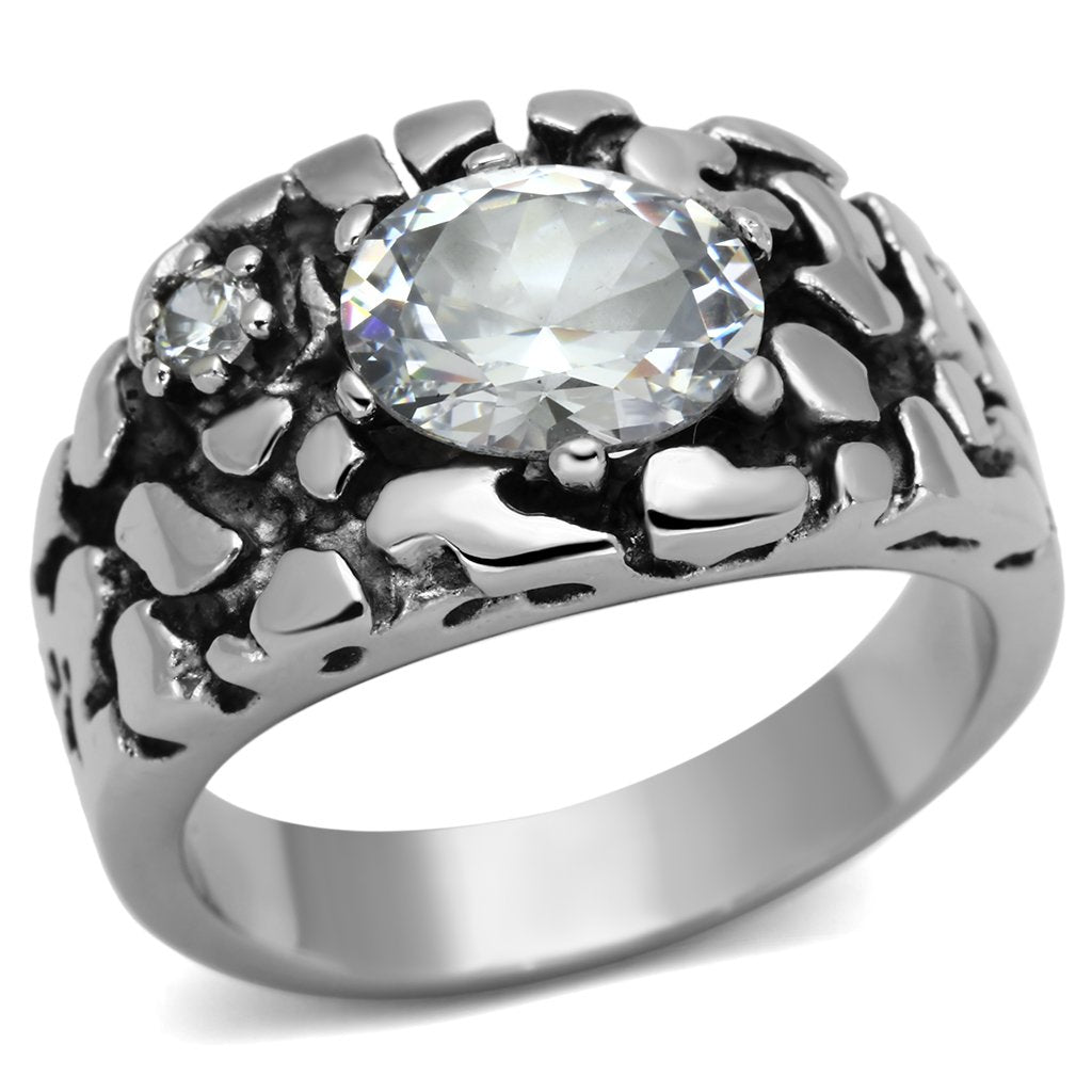 JCE959 High polished (no plating) Stainless Steel Ring with AAA Grade CZ  in Clear