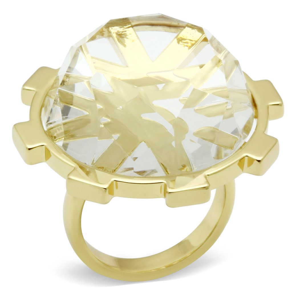 JCE006 Gold Brass Ring with Synthetic Synthetic Glass in Clear