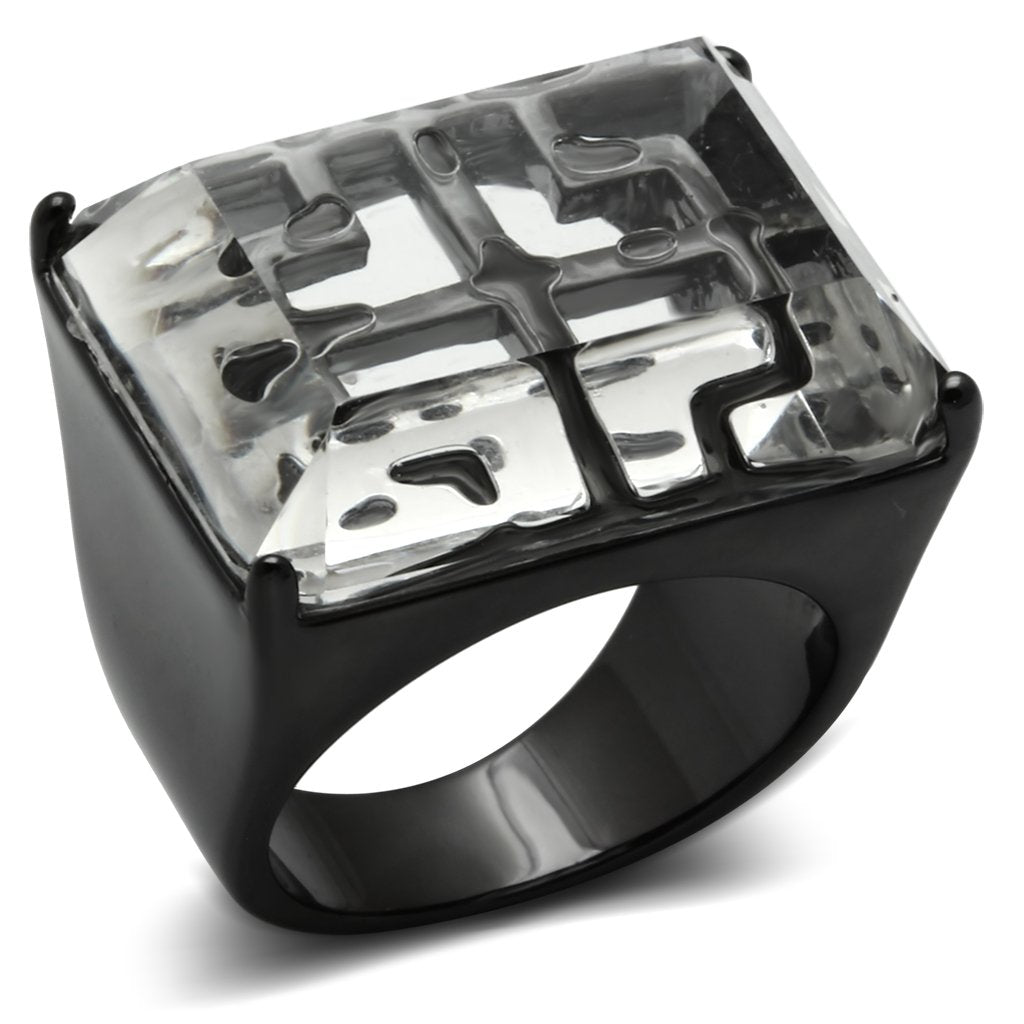 JCE008 TIN Cobalt Black Brass Ring with Synthetic Synthetic Stone in Clear