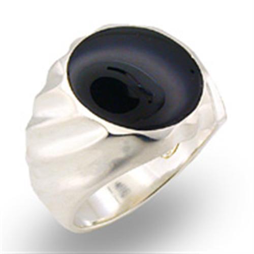 JCE501 High-Polished 925 Sterling Silver Ring with Semi-Precious Onyx in Jet