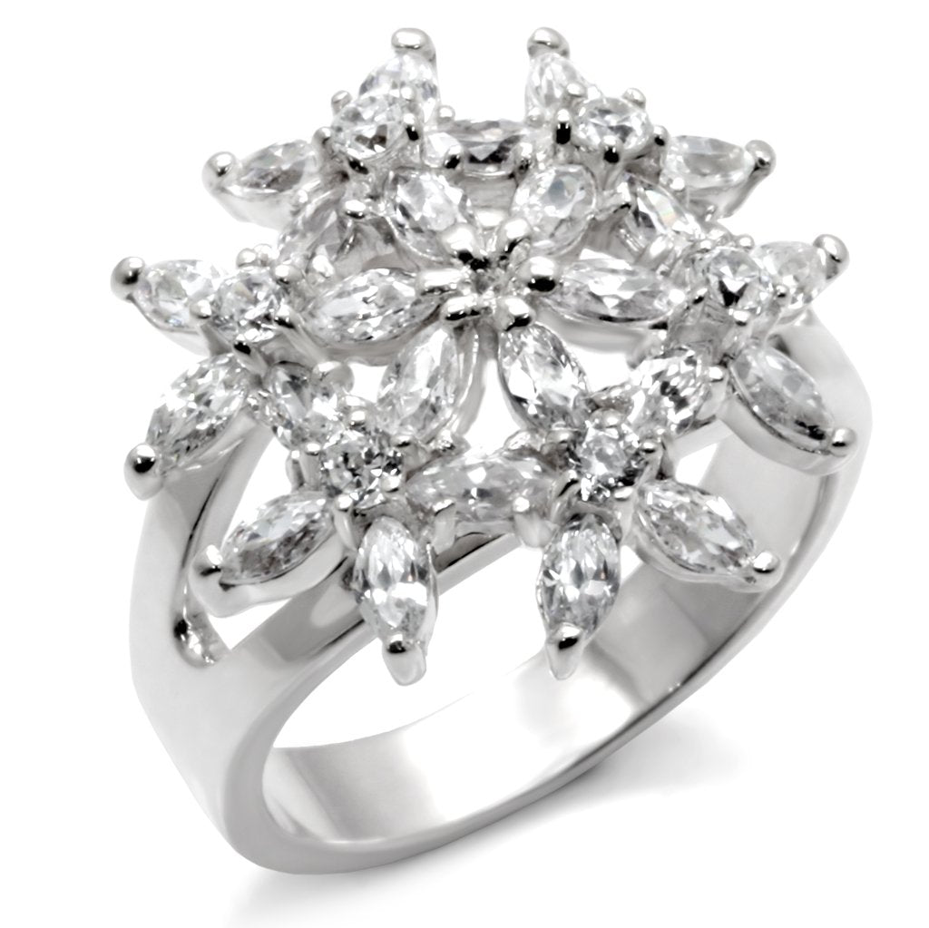 JCE820 High-Polished 925 Sterling Silver Ring with AAA Grade CZ  in Clear