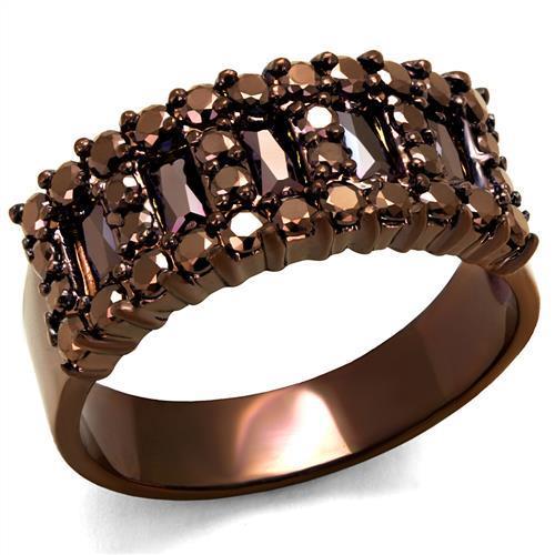 JCE1163 IP Coffee light Brass Ring with AAA Grade CZ  in Light Coffee