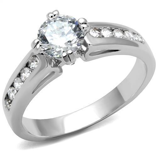 JCE1340 Rhodium Brass Ring with AAA Grade CZ  in Clear