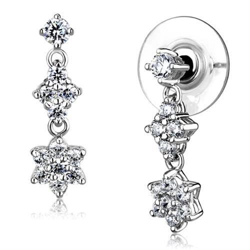 JCE1357 Rhodium Brass Earrings with AAA Grade CZ  in Clear