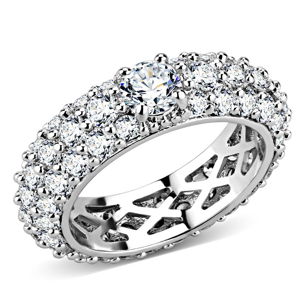 JCE1534 Rhodium Brass Ring with AAA Grade CZ  in Clear