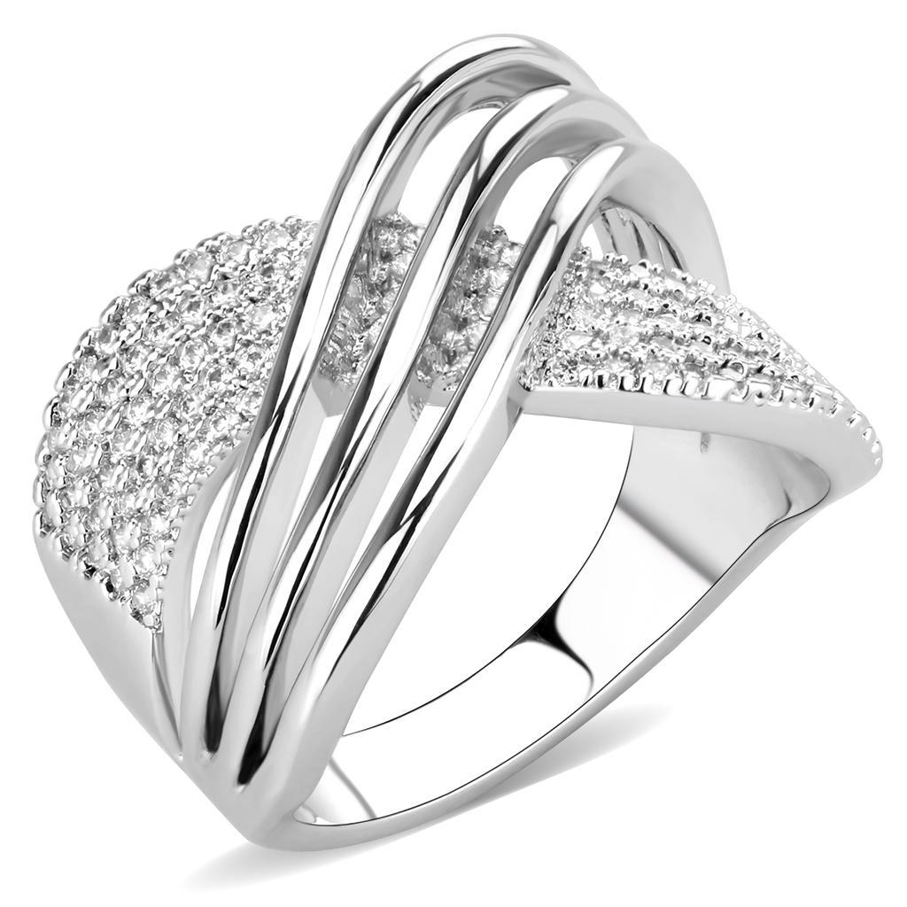 JCE1542 Rhodium Brass Ring with AAA Grade CZ  in Clear