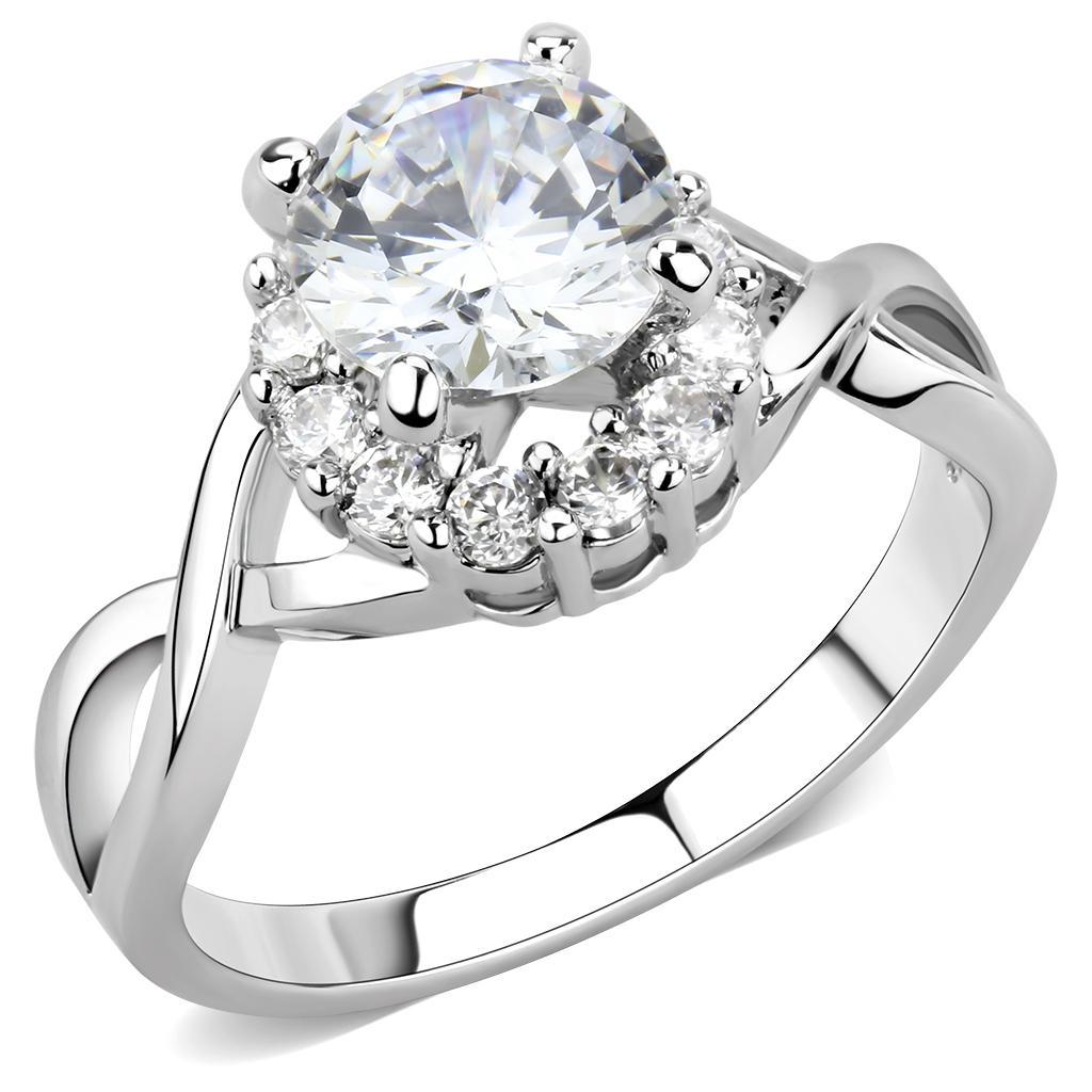 JCE1575 Rhodium Brass Ring with AAA Grade CZ  in Clear