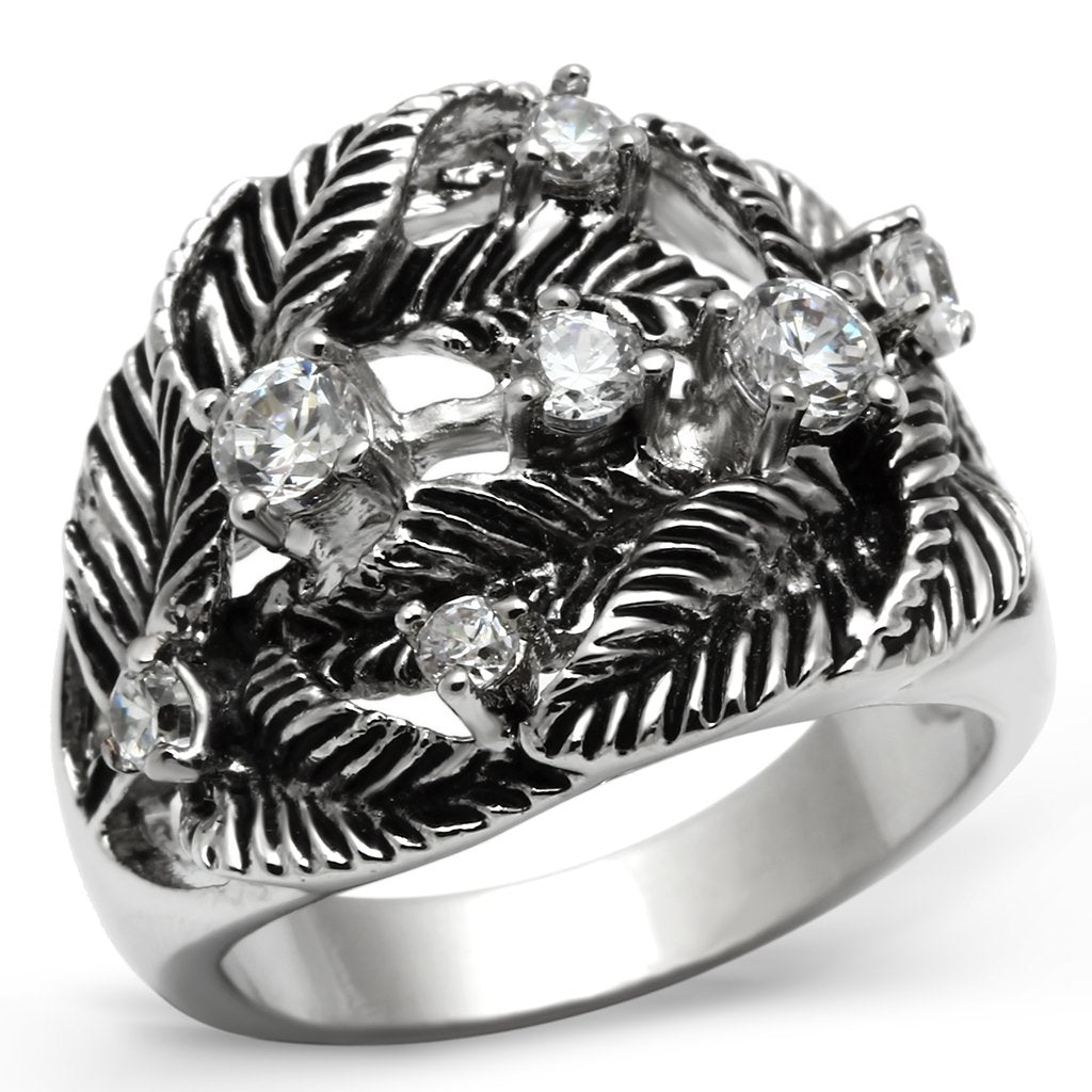 JCE211 Rhodium Brass Ring with AAA Grade CZ  in Clear