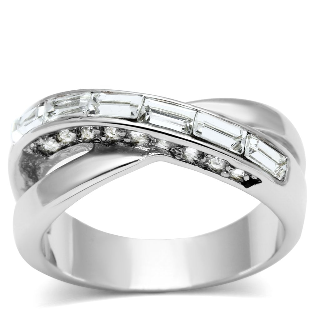 JCE269 Rhodium Brass Ring with Top Grade Crystal  in Clear