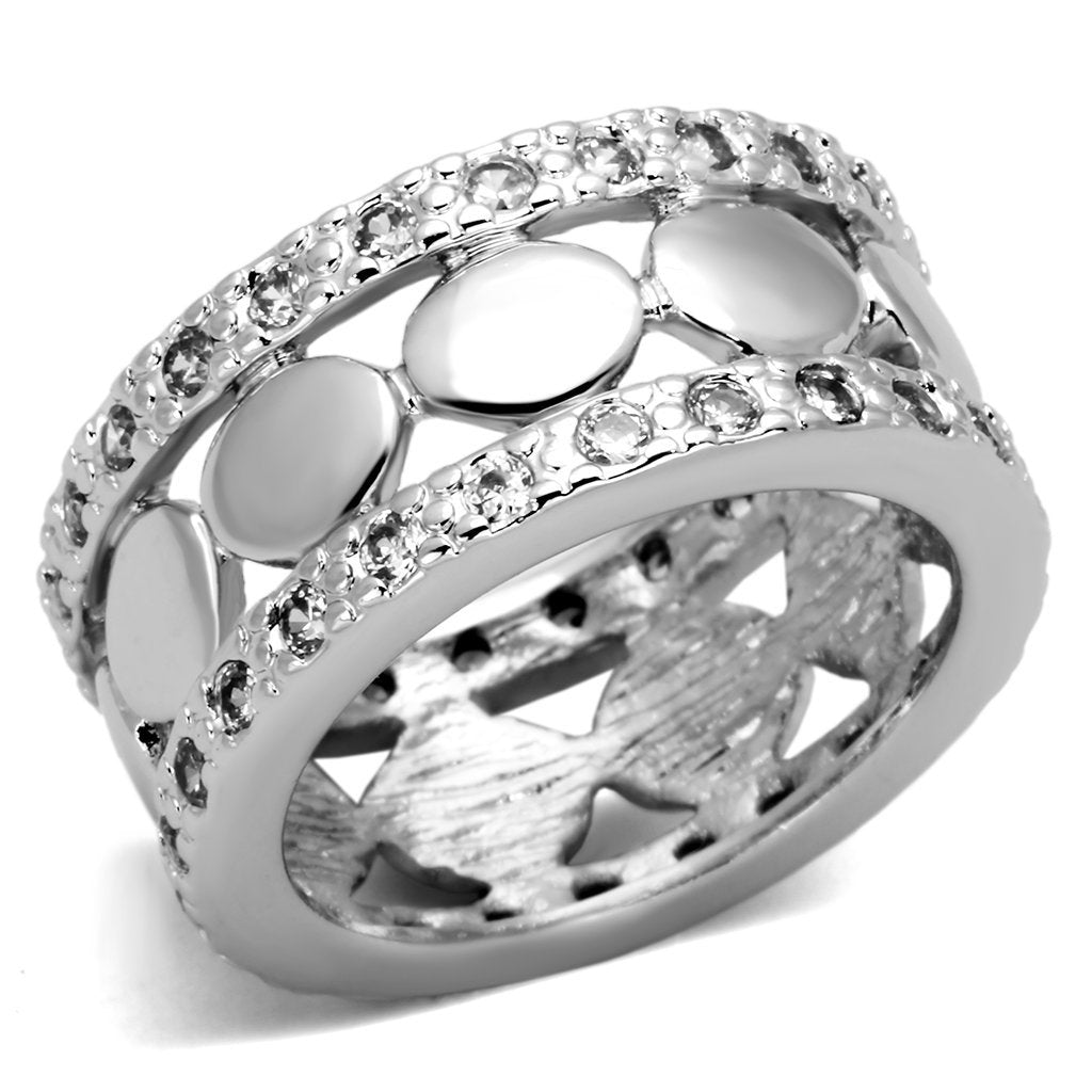 JCE319 Rhodium Brass Ring with AAA Grade CZ  in Clear