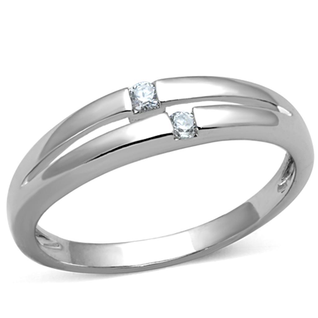 JCE779 Rhodium Brass Ring with AAA Grade CZ  in Clear