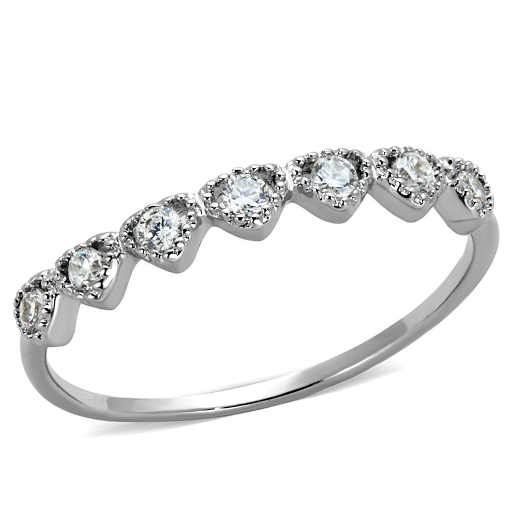 JCE868 Rhodium Brass Ring with AAA Grade CZ  in Clear