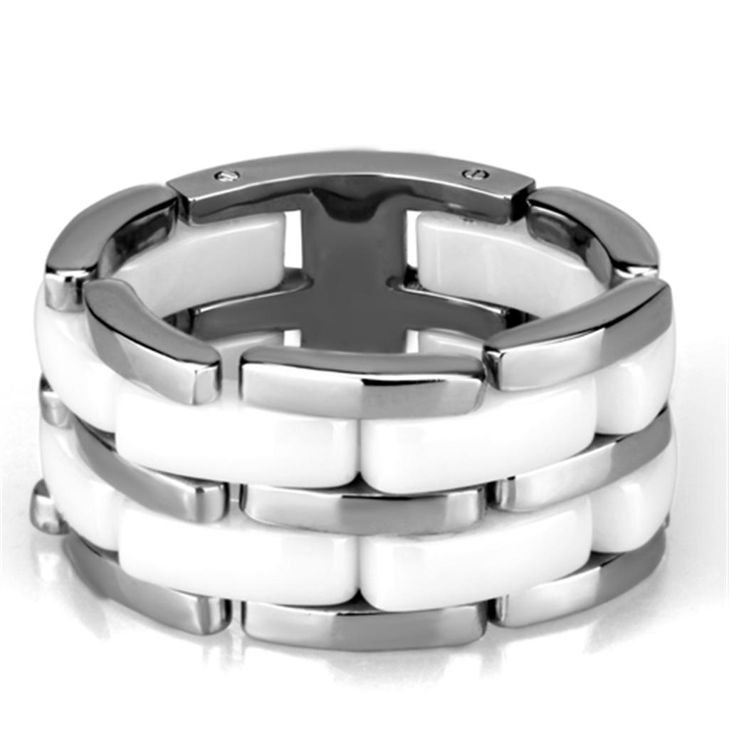 JCE975 High polished (no plating) Stainless Steel Ring with Ceramic  in White