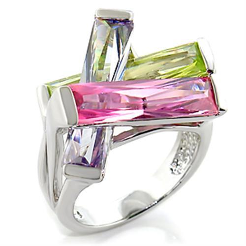 JCE004 Rhodium Brass Ring with AAA Grade CZ  in Multi Color