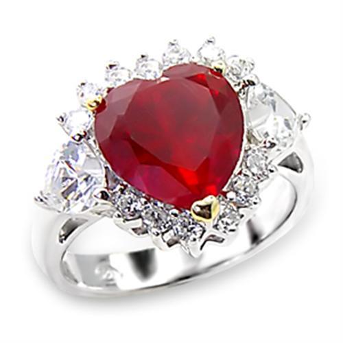 JCE062 High-Polished 925 Sterling Silver Ring with Synthetic Garnet in Ruby