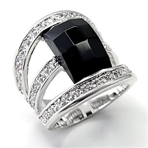 JCE055 Rhodium Brass Ring with AAA Grade CZ  in Jet