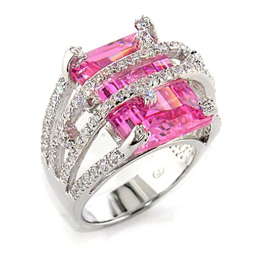 JCE013 Rhodium 925 Sterling Silver Ring with AAA Grade CZ  in Rose