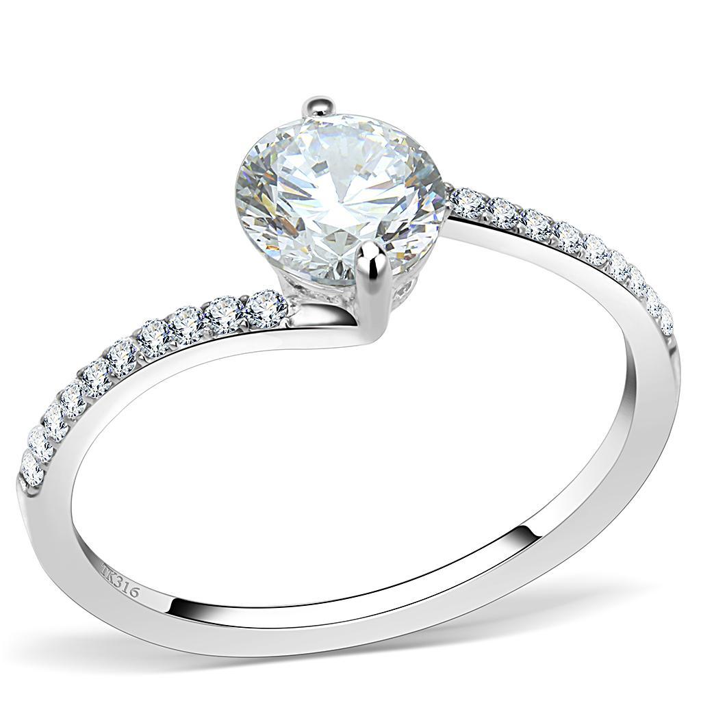 JCE2013 High polished (no plating) Stainless Steel Ring with AAA Grade CZ  in Clear