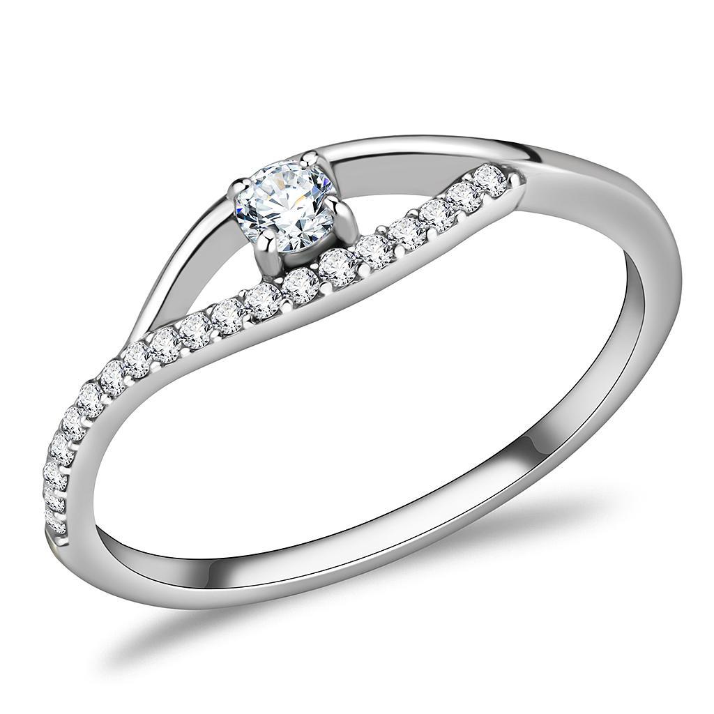 JCE108 High polished (no plating) Stainless Steel Ring with AAA Grade CZ  in Clear