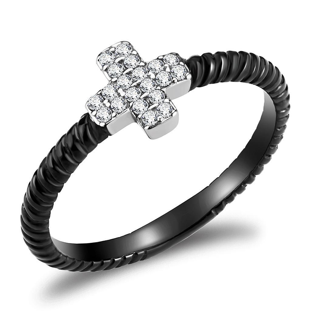 JCE127 Two-Tone IP Black (Ion Plating) Stainless Steel Ring with AAA Grade CZ  in Clear