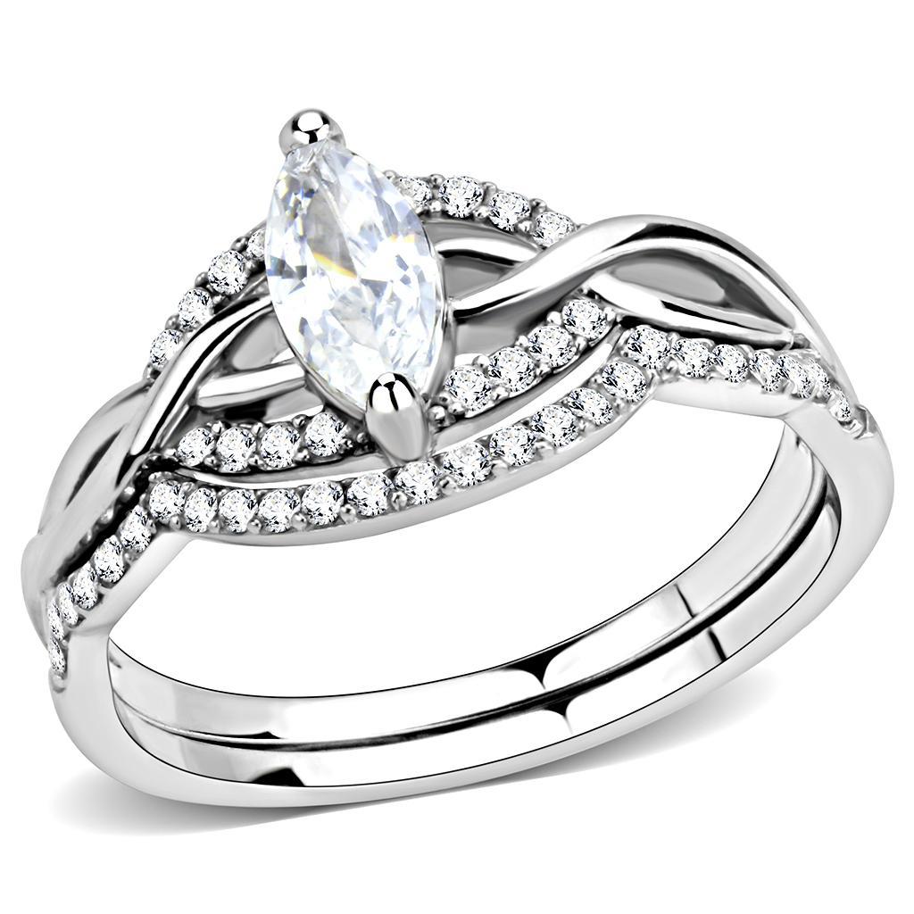JCE133 High polished (no plating) Stainless Steel Ring with AAA Grade CZ  in Clear