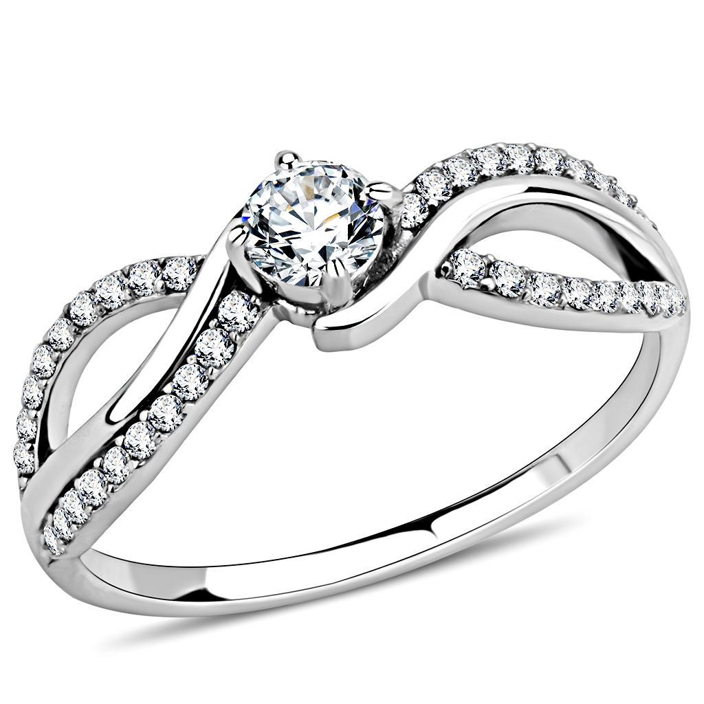 JCE147 High polished (no plating) Stainless Steel Ring with AAA Grade CZ  in Clear