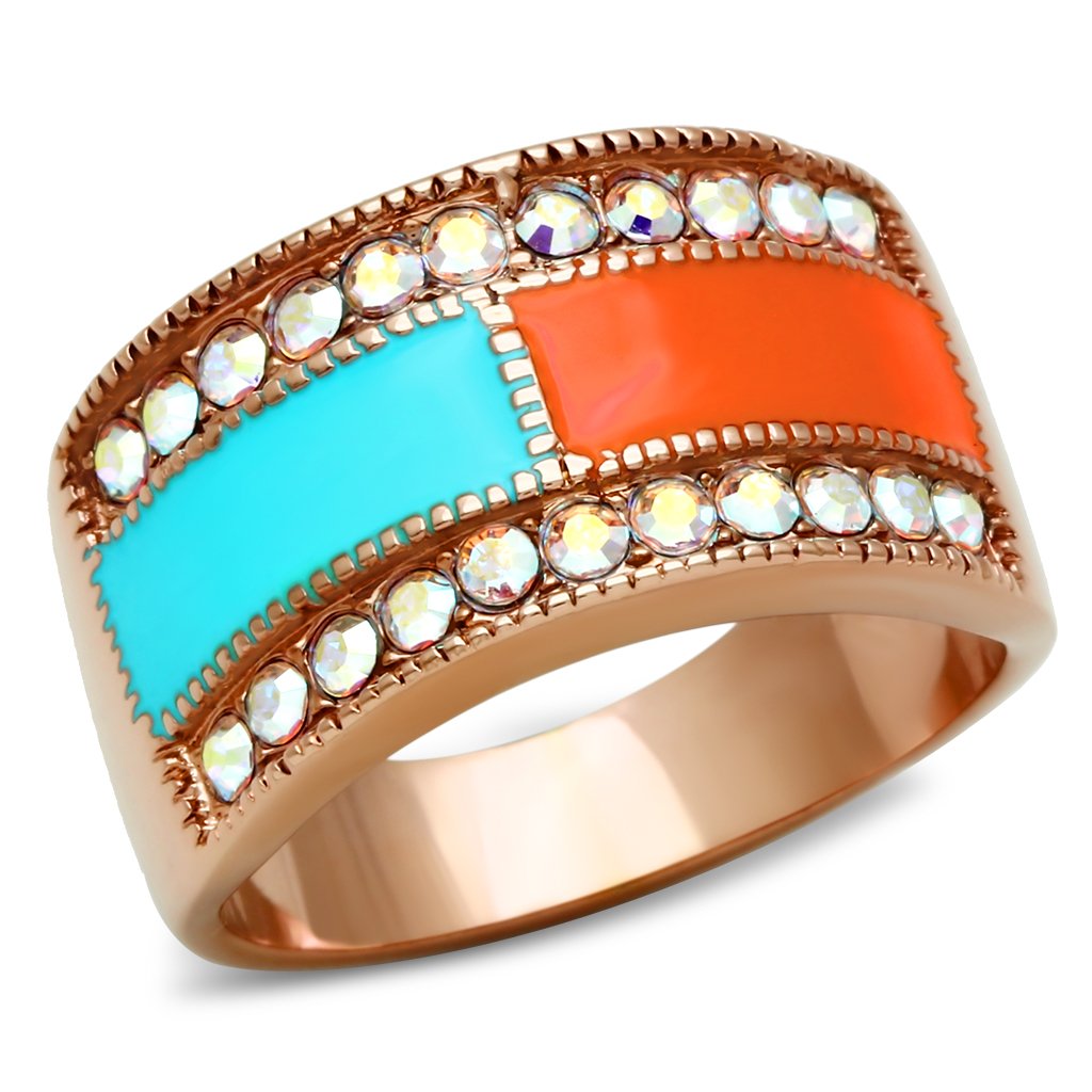 JCE221 IP Rose Gold(Ion Plating) Brass Ring with Top Grade Crystal  in Clear