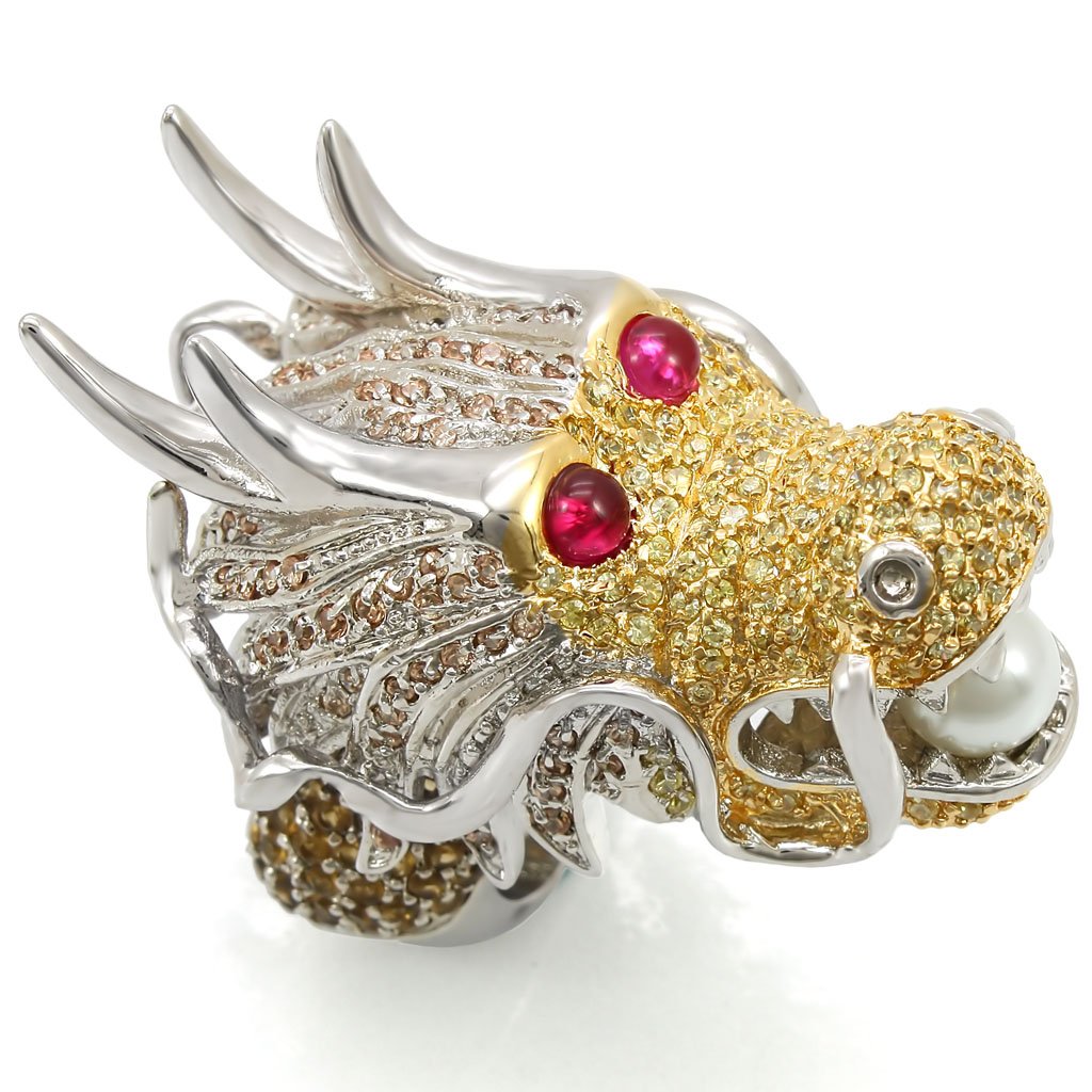 JCE1353 Reverse Two-Tone Brass Ring with Synthetic Glass Bead in White
