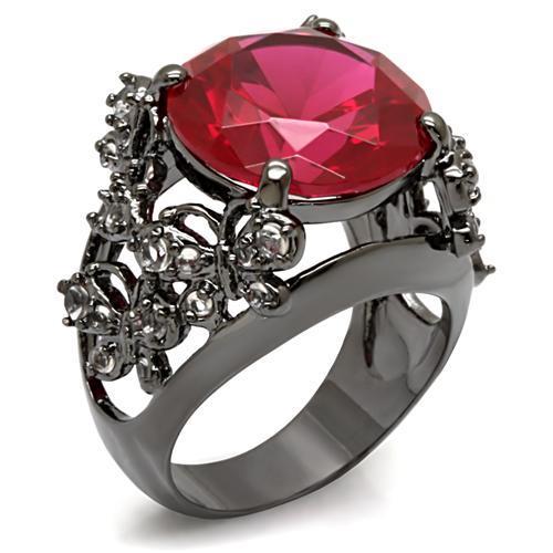 JCE1633 TIN Cobalt Black Brass Ring with AAA Grade CZ  in Ruby