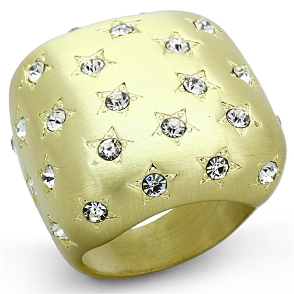 JCE3037 Gold & Brush Brass Ring with Top Grade Crystal  in Clear