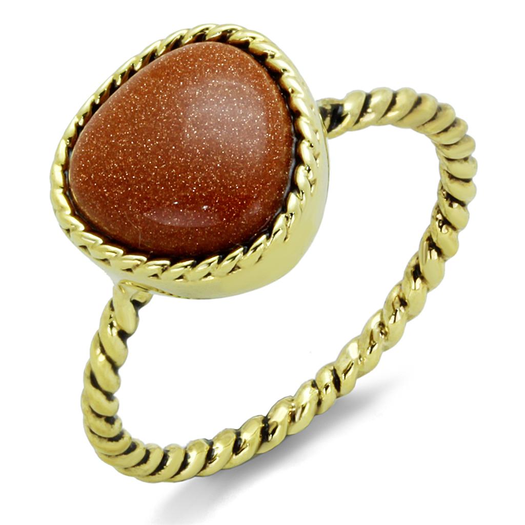 JCE3543 Gold Brass Ring with Synthetic Cat Eye in Brown