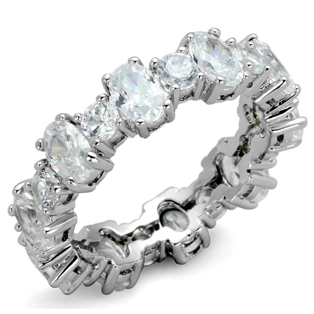 JCE3561 Rhodium Brass Ring with AAA Grade CZ  in Clear