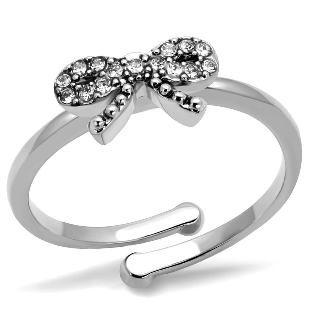 JCE4041 Rhodium Brass Ring with Top Grade Crystal  in Clear