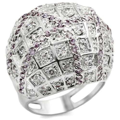 JCEA945 Rhodium Brass Ring with AAA Grade CZ  in Fuchsia