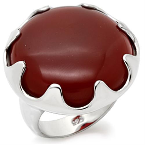 JCES085 High-Polished 925 Sterling Silver Ring with Semi-Precious Agate in Ruby