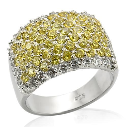 JCES204 Rhodium 925 Sterling Silver Ring with AAA Grade CZ  in Topaz