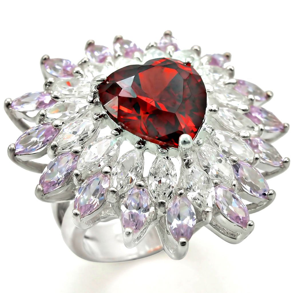 JCES399 High-Polished 925 Sterling Silver Ring with AAA Grade CZ  in Garnet