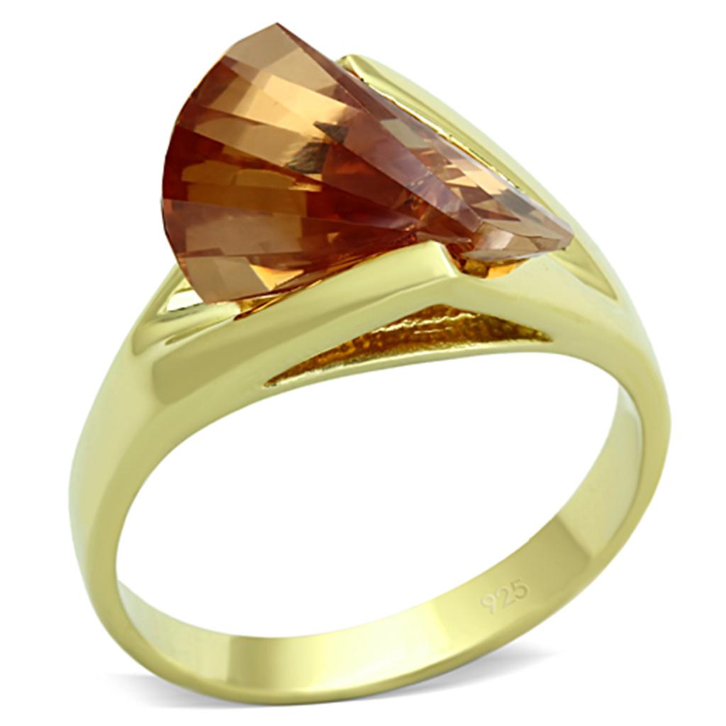 JCES645 Gold 925 Sterling Silver Ring with AAA Grade CZ  in Champagne