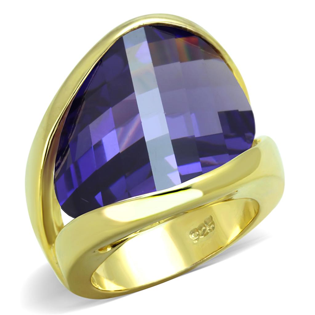 JCES821 Gold 925 Sterling Silver Ring with AAA Grade CZ  in Tanzanite
