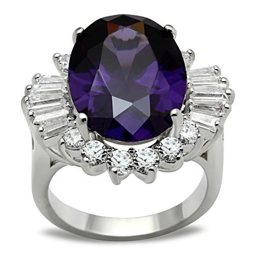 JCE001 Silver 925 Sterling Silver Ring with AAA Grade CZ  in Amethyst