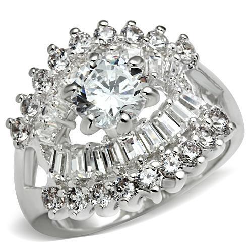 JCE017 Silver 925 Sterling Silver Ring with AAA Grade CZ  in Clear