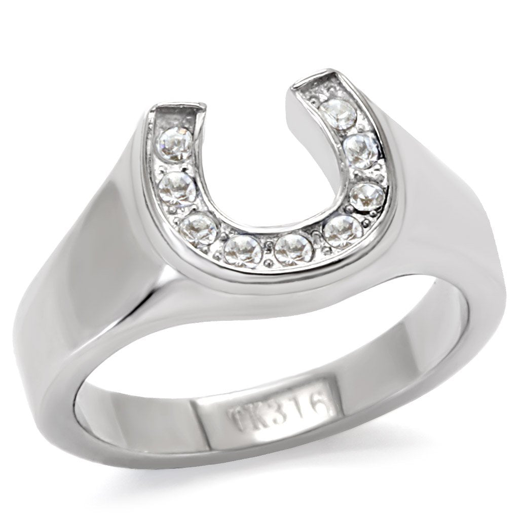 JCE10616 High polished (no plating) Stainless Steel Ring with Top Grade Crystal  in Clear