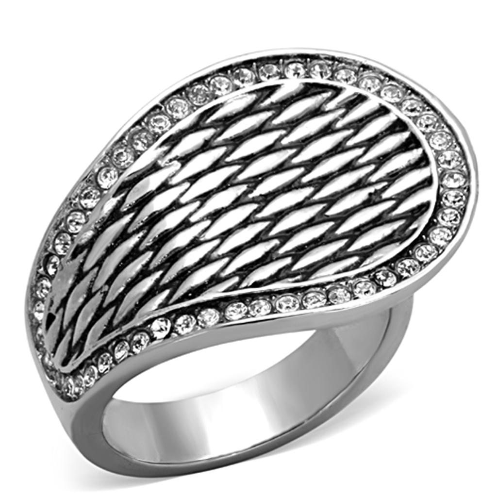 JCE1328 High polished (no plating) Stainless Steel Ring with Top Grade Crystal  in Clear