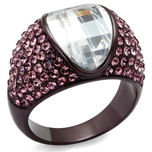 JCE1692DC IP Dark Brown (IP coffee) Stainless Steel Ring with AAA Grade CZ  in Clear