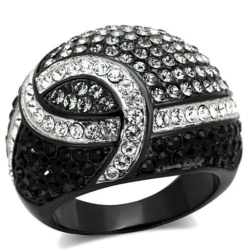 JCE1733 Two-Tone IP Black Stainless Steel Ring with Top Grade Crystal  in Black Diamond