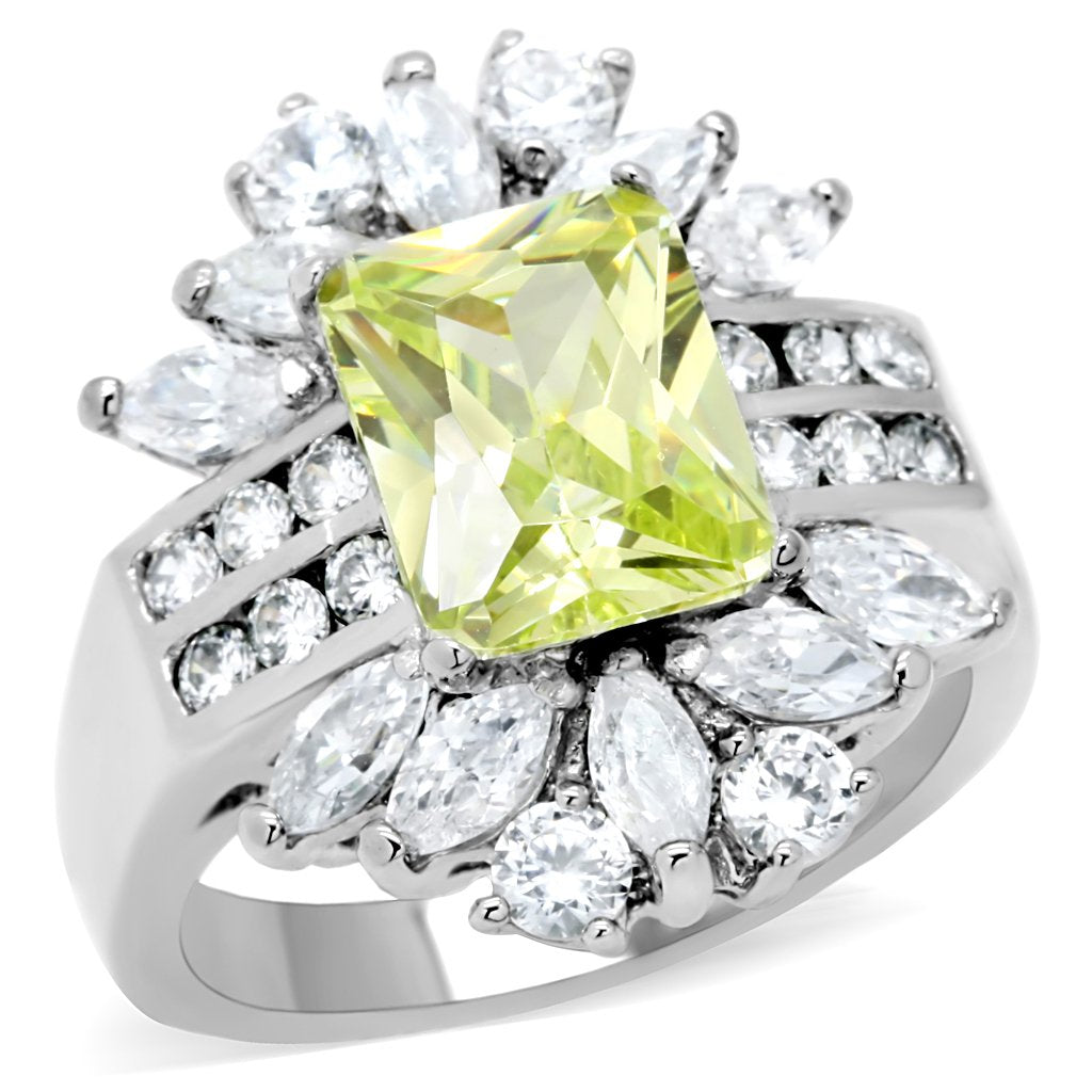 JCE176 High polished (no plating) Stainless Steel Ring with AAA Grade CZ  in Apple Green color