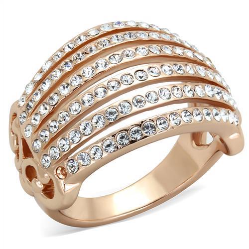 JCE1797 IP Rose Gold(Ion Plating) Stainless Steel Ring with Top Grade Crystal  in Clear