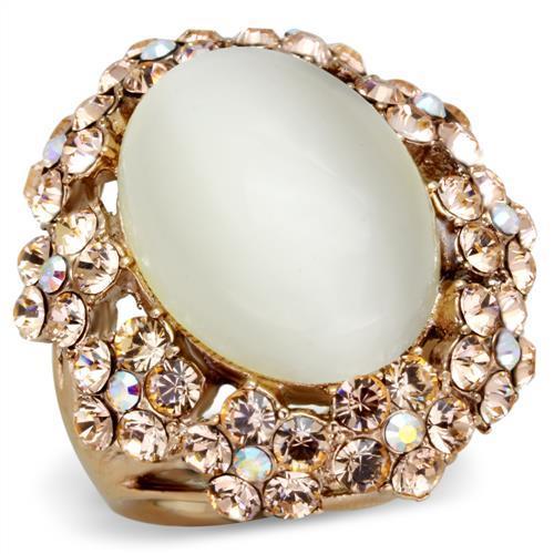 JCE1846 IP Rose Gold(Ion Plating) Stainless Steel Ring with Synthetic Cat Eye in White