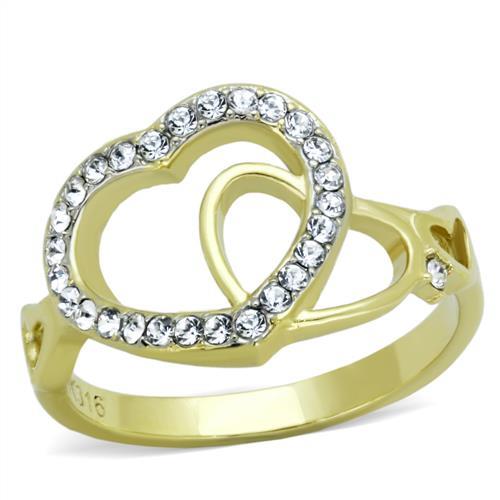 JCE1908 Two-Tone IP Gold (Ion Plating) Stainless Steel Ring with Top Grade Crystal  in Clear