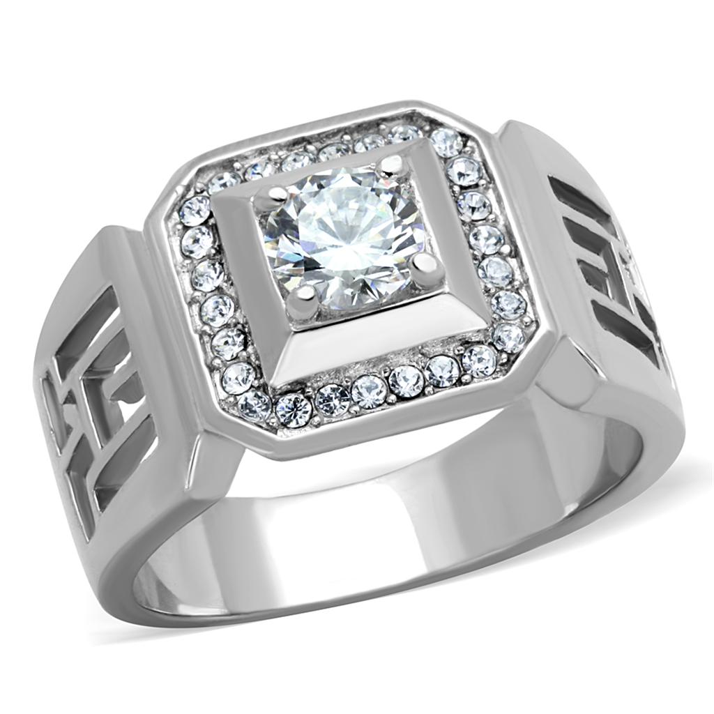 JCE2046 High polished (no plating) Stainless Steel Ring with AAA Grade CZ  in Clear